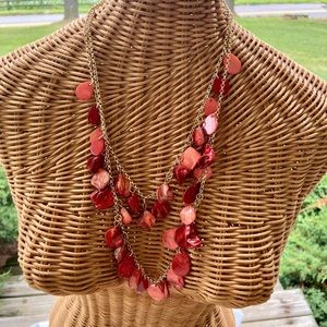 Vintage Necklace Double Layered with Pink Orange Stones 21”